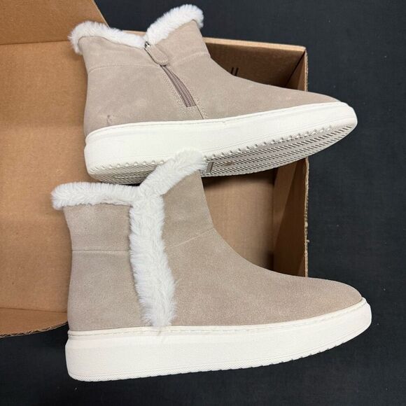 New Marc Fisher Foggie Tan Suede Shearling Sneaker Bootie 9.5 - Picture 3 of 8